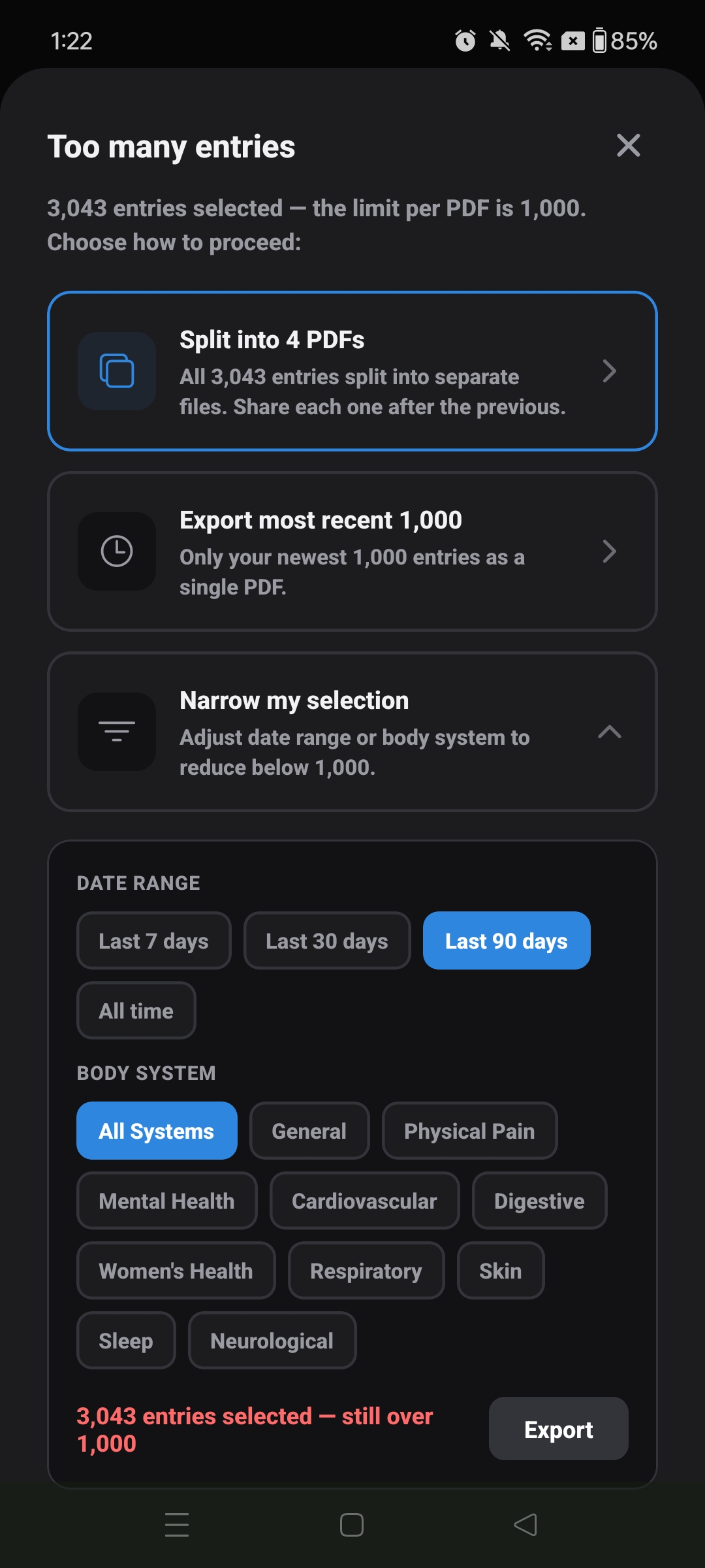 Narrow my selection filters