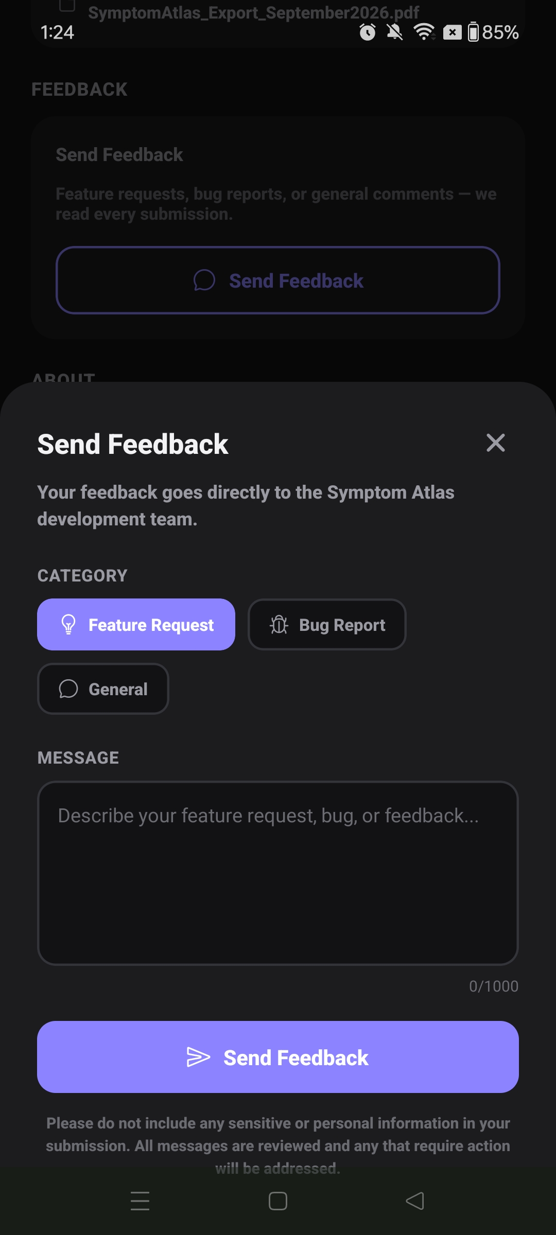 Feedback screen