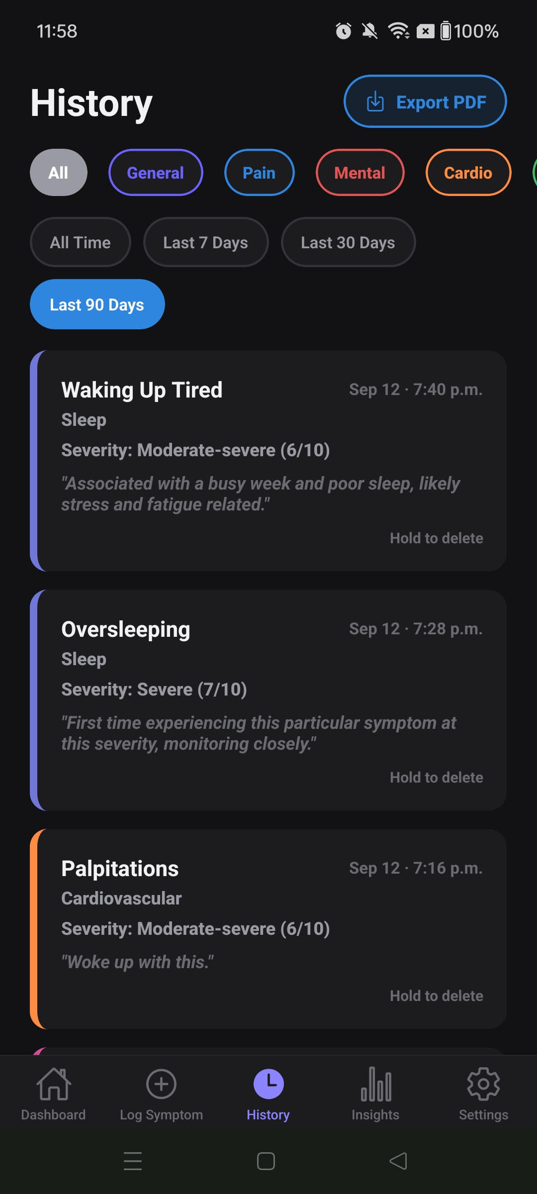 History screen